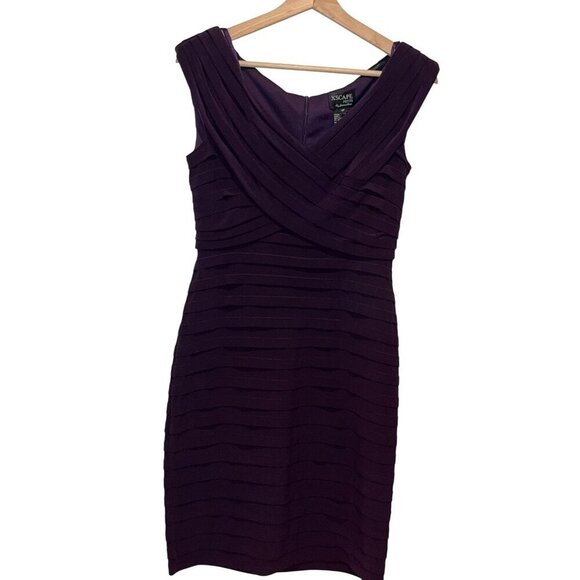 Xscape Purple Cross Front V-Neck Cocktail Mini Dress Women's Size 8P Petite - Picture 1 of 8